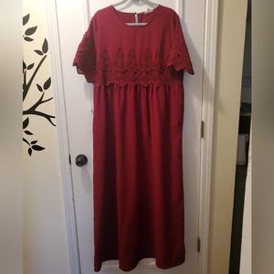 Orange Creek, Maroon, Crochet Detail, Key Hole w/Button Closure, Maxi Dress XL